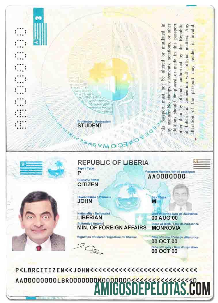 Passaporte da Libéria exemplo real